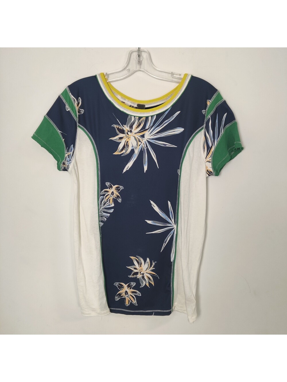 Free People We The Free Botanical Floral Colorblock Patchwork T-Shirt Top Large